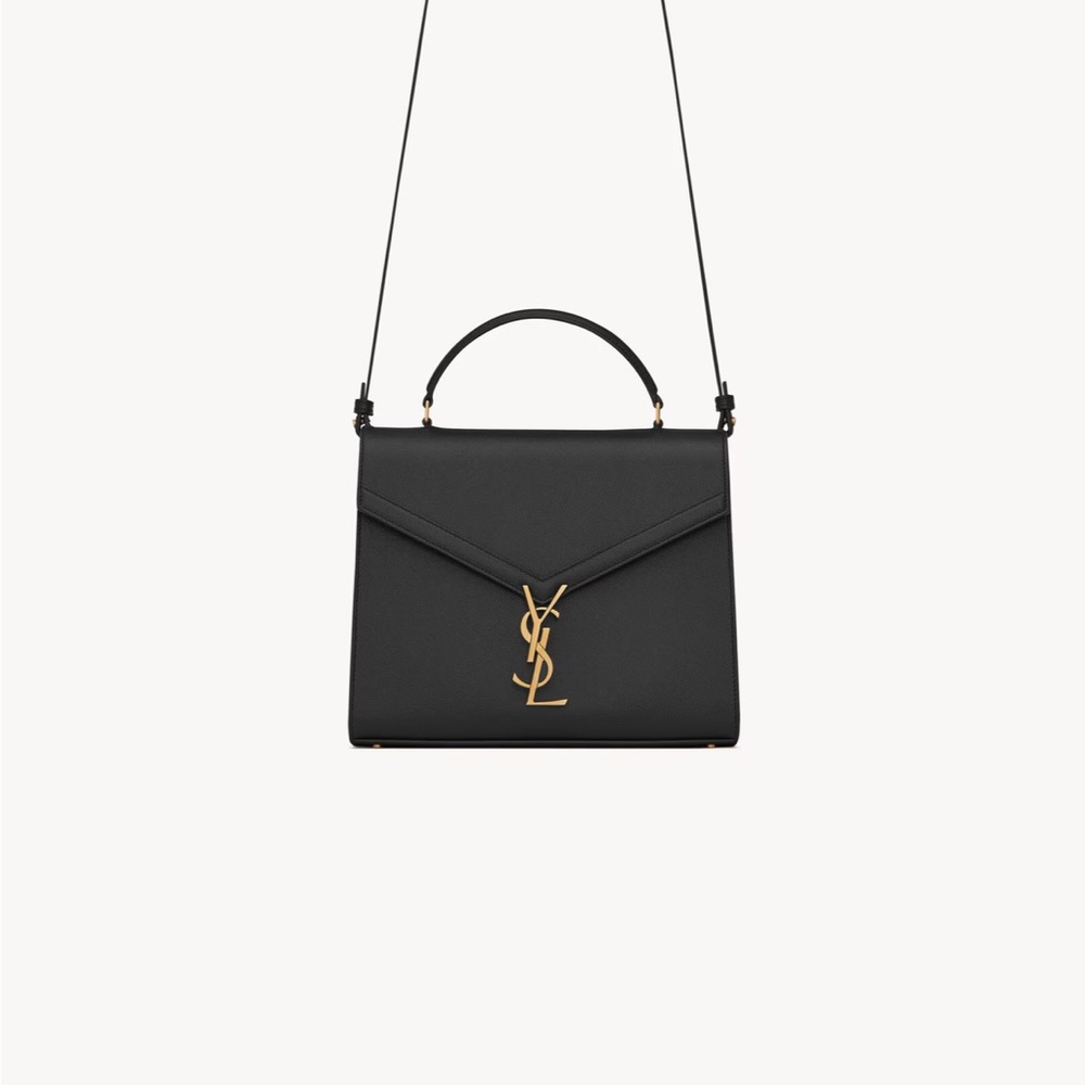 SAINT LAURENT BLACK CASSANDRA MINI TOP HANDLE BAG IN EMBOSSED LEATHER